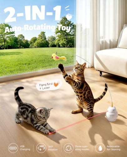 ROJECO Interactive Cat Toys,2 in 1 Automatic Cat Toy with Flying Bird