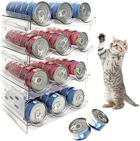 Cat Food Can Organizer 4-Tier Hold 72 Cans 3.5oz Transparent Cat Can Rack