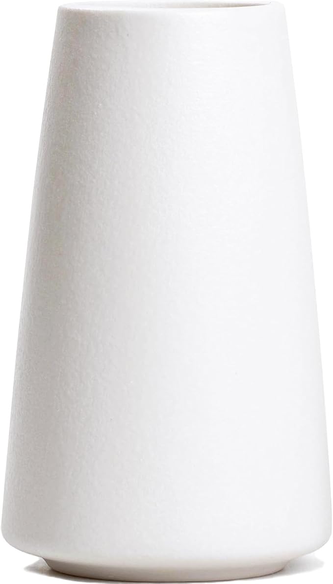 Simple Boho Ceramic Flower Vase for Home Decor (Bright White,Small) | 6'' Modern Vase for Flower Plant Pampas Grass, Fit for Table Shelf Centerpieces, Living Room Kitchen Bedroom Wedding Gift