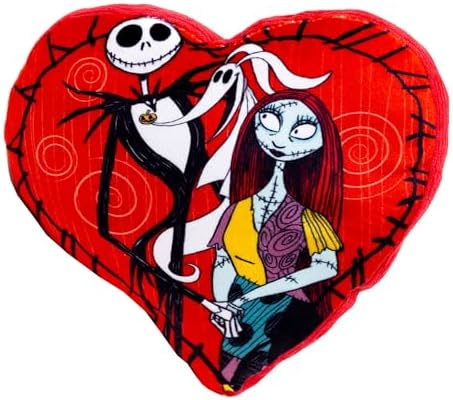 Buckle-Down Disney Squeaky Plush Dog Toy for Large, Medium & Small Dogs, The Nightmare Before Christmas Jack and Sally Heart Pose, 3.0" x 7.5"