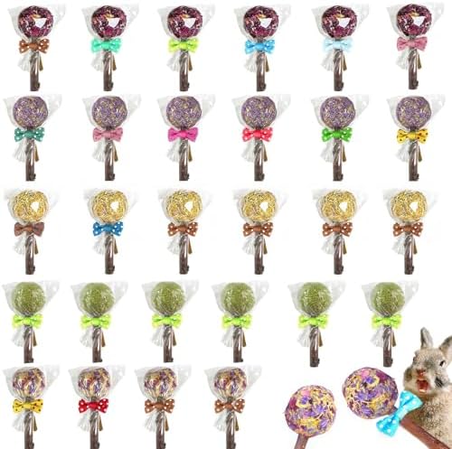 kathson 30PCS Rabbit Timothy Hay Treats Sticks,Interactive Bunny Lollipop Chew Sticks,Natural Guinea Pigs Chewing Treats Molar Teeth Toys for Small Animals,Chinchilla,Hamster,Gerbil