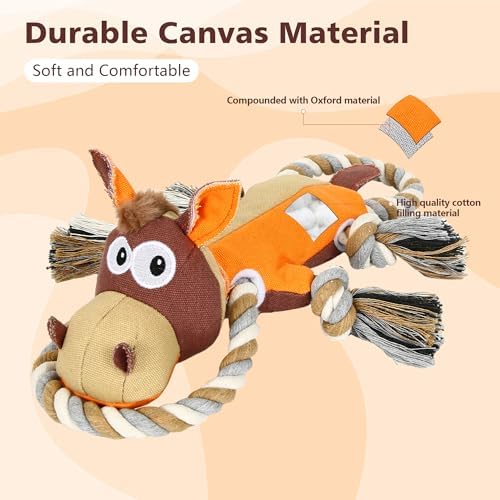 IOKHEIRA Dog Toys for Aggressive Chewers,Tough Indestructible Dog Toys,Squeaky Toys for Large Dogs, Chew Toys for Puppy Middle Big Pets-Donkey, Orange