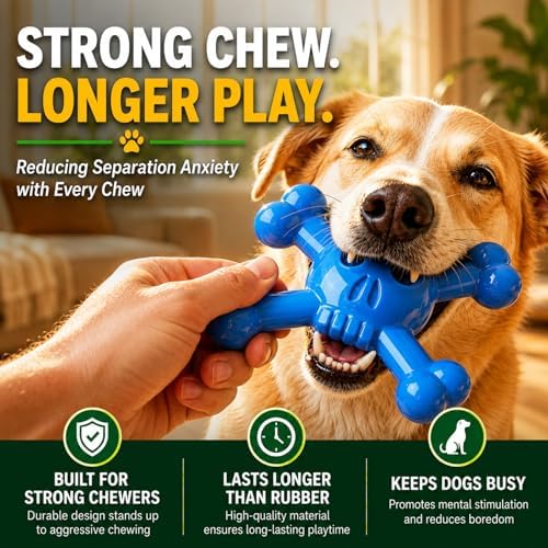 Dog Chew Toy for Small & Medium Dogs – Durable Nylon Dog Toy for Aggressive Chewers, Interactive Dog Toy to Keep Dogs Busy, Multi-Angle Chewing Design for Boredom Relief, Blue, Bacon Flavor