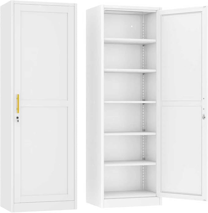 Metal Locker Tall Narrow Storage Cabinet, 67" H Locking Tool File Cabinets Snack Locker Organizer for School Classroom,Bedroom,Gym Home Office,Entryway and Hallway (20" W 1Door White)