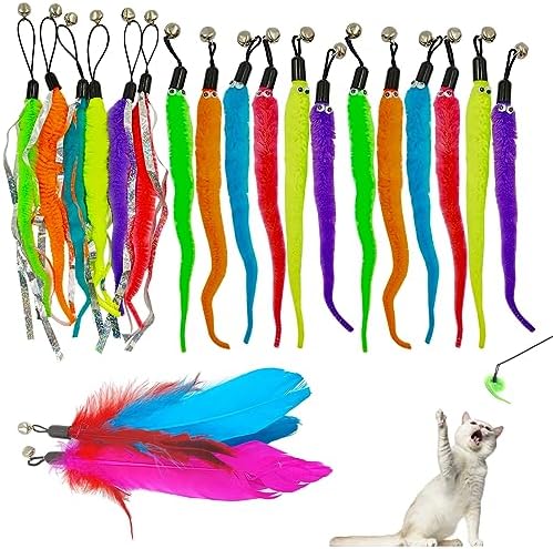 DLAND Cat Wand Toy Refill - 20pcs Universal Feather & Streamer Replacement for Interactive Play