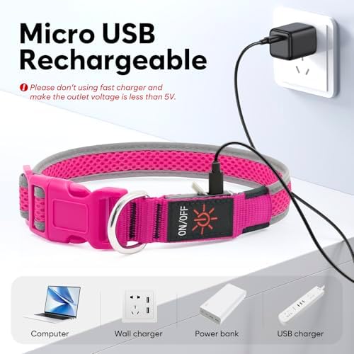 Flashseen LED Dog Collar, Light Up Dog Collar USB Rechargeable