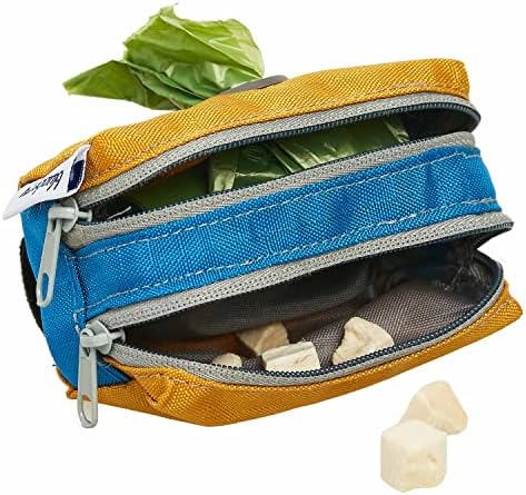 Blueberry Style Dog Waste Bag Dispenser, Mustard Yellow, Color-Block Trash Bag Dispenser with 2 Auto Locking Zipper, Dog Poop Bag Holder Leash Attachment, Includes 1 Roll of Free Poop Bags