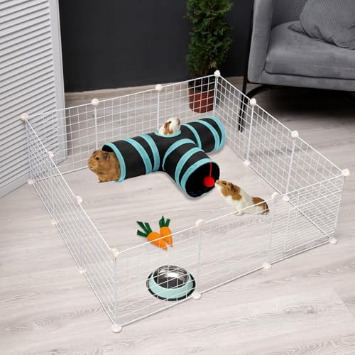 Rypet Guinea Pig Tunnel Hideout 3-Way Collapsible Pet Tubes, Blue Black