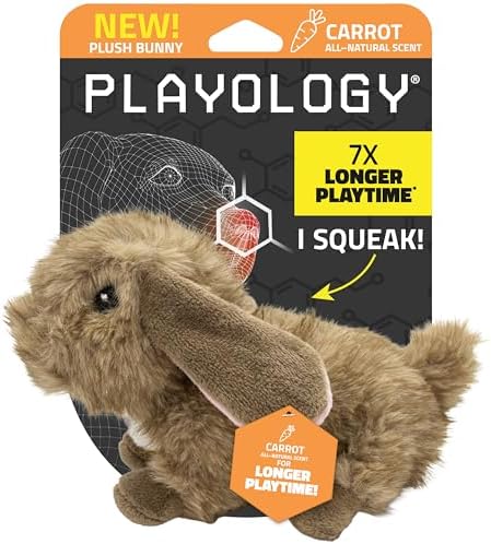 Playology Plush Bunny Dog Toy - Squeaky Dog Toy - Small, Carrot Scent