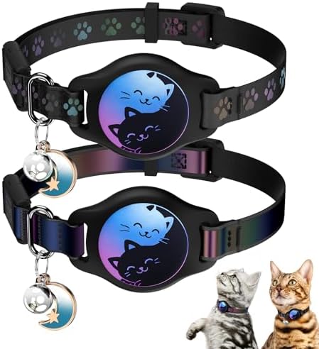 Airtag Cat Collar Breakaway, 2 Pack Cat Collar with Apple Airtag Holder | Reflective Waterproof Cat Collar with Bell, Easy Tracker with Airtag Collar, Adjustable 8-12In Lightweight & Comfortable