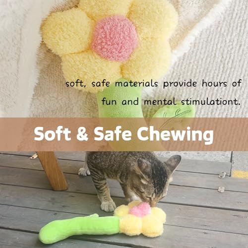 CECE PAW Catnip Refillable Interactive Cat Toy with Crinkle Sound, Flower Kicker Toy for Indoor Cats, Includes 6-Pack Catnip Pouches, Chew, Food Puzzle for Kitten Enrichment