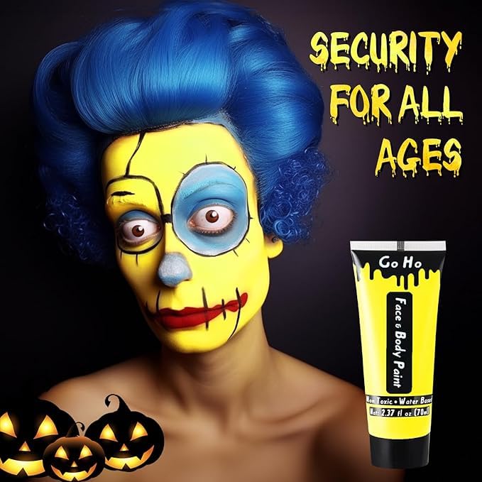 Go Ho Yellow Face Body Paint Washable(2.37oz/pc),Water Based Cream Full Yellow Body Paint for Monster Minions Lion Tiger SFX Cosplay Costumes Festivals Halloween Makeup
