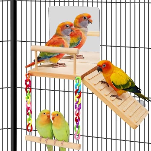 Bird Perches Swing Platform with Bird Mirror Birds Ladder Toys