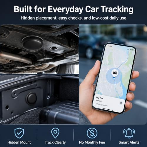 GPS Tracker for Vehicles – No SIM Required, Hidden Magnetic Car Tracker, Real-Time GPS Tracking for Kids, Car, Pets, No Monthly Fee, Works with Apple Find My, 2026 Upgraded (Black)