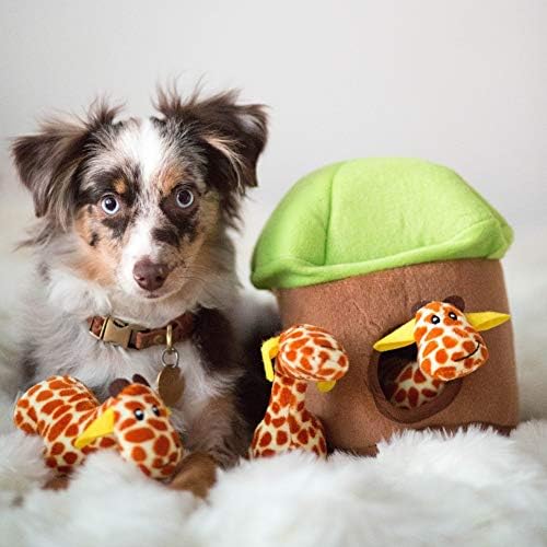 ZippyPaws - Zoo Friends Burrow, Interactive Squeaky Hide and Seek Plush Dog Toy - Giraffe Miniz, 3 Pack