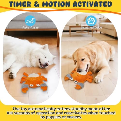 Automatic Bouncing Squeaky Dog Toy, USB Rechargeable Crab Ball for Large