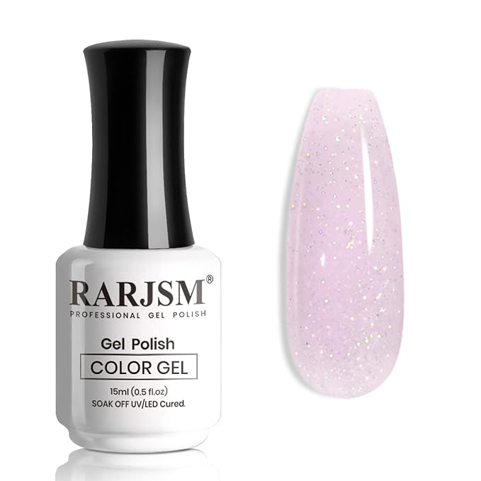 RARJSM Light Purple Glitter Gel Nail Polish Jelly Shimmery Sheer Lavender Nude Gel Polish Chunky Iridescent Sparkly Translucent Natural Color 15ml Soak off for French Manicure Nail Art Home Salon