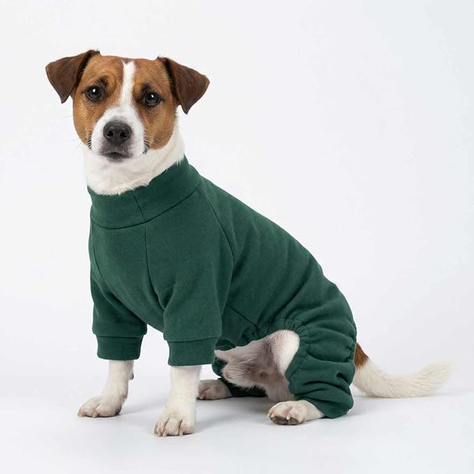 Fitwarm 2 Pack Lightweight Fleece Dog Pajamas, Warm Winter Clothes for Small Dogs Boy Girl, Cozy Pet Onesie with Feet, Yellow Green, Dark Green, Small