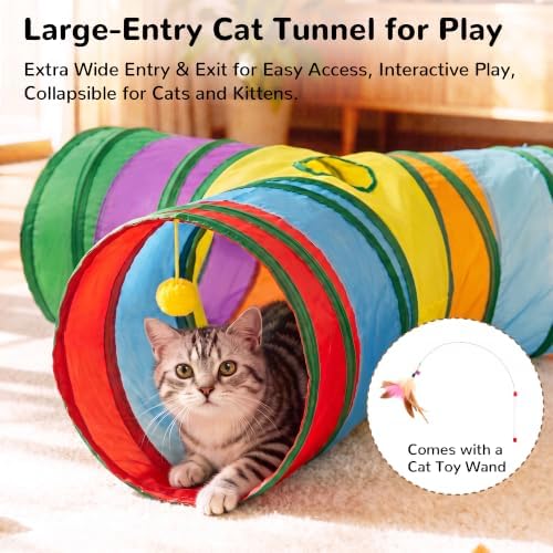 Tempcore Cat Tunnel, 3-Way Collapsible Toy for Indoor Cats, Rainbow