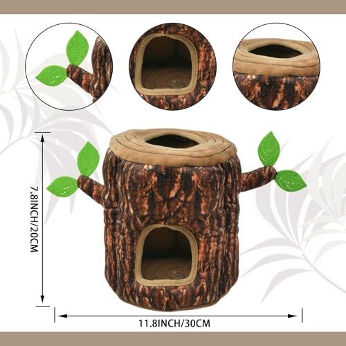 Hide and Seek Dog Toys Squeaky Raccoon Plush Toy with Crinkle Trunk, Interactive Dog Toy to Keep Them Busy Pet Chew Toys for Small & Medium Dogs (Tree Trunk Hideout with 4 Raccoon)
