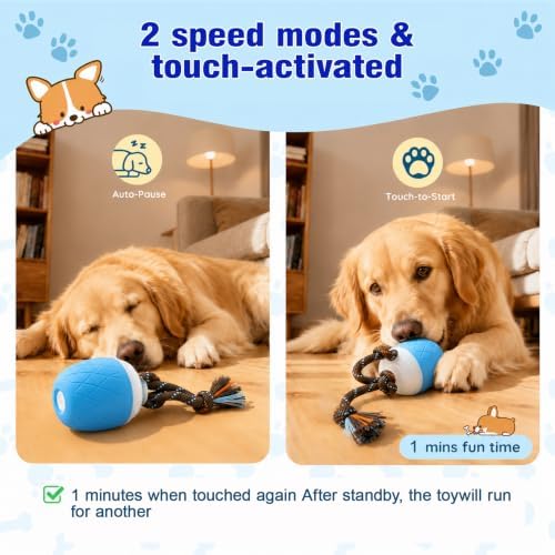 Smart Interactive Dog Toy Ball, Dog Enrichment Toys, Dog Barking Ball, E-TPU Material, Electric Automatic Moving and Rolling Dog Toy with Rope for Small, Medium, Large Dogs Boredom