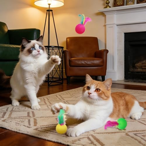 POPETPOP 24 Pcs Interactive Cat Toys Balls, Indoor Cat Balls