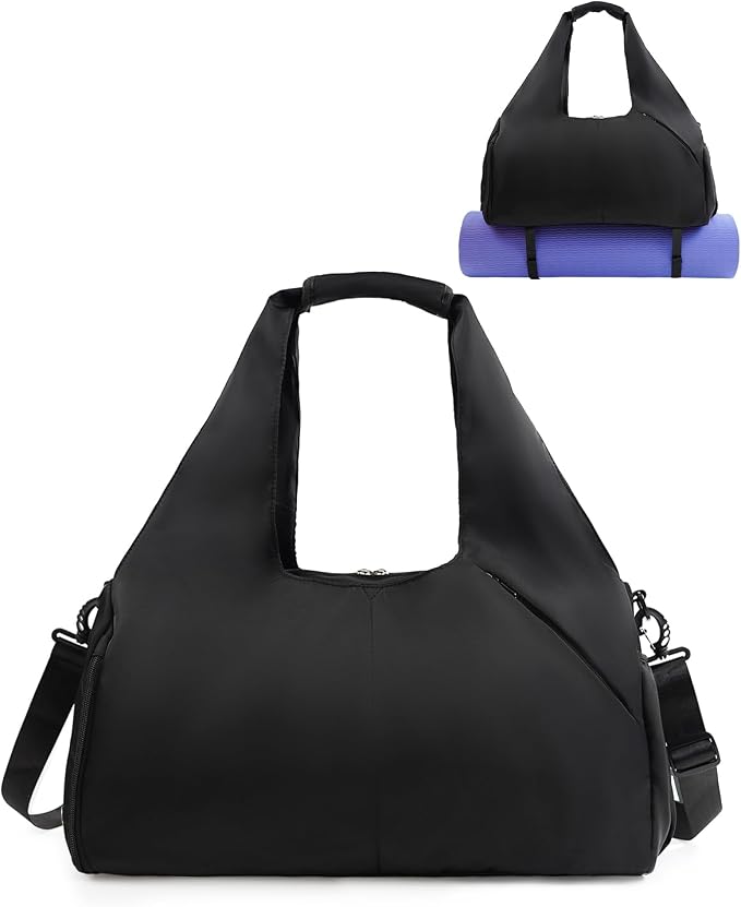 RHDZO Gym Bag for Women with Shoe Compartment Yoga Mat Bag with Wet Pocket and Water Bottle Holder Weekender Bag with Strap
