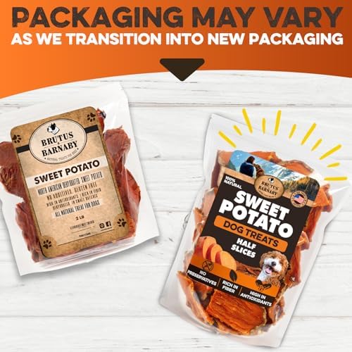BRUTUS & BARNABY Dried Sweet Potato Dog Treats, Half Slices, 5 lb, 2 Pack | Single ingredient chews, healthy, hypoallergenic; gentle on sensitive stomachs. Made in USA, bite size for small breeds
