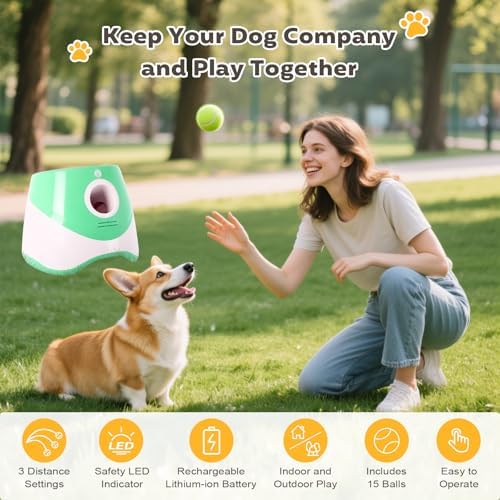 Automatic Ball Launcher for Dogs Indoor Thrower Fetch Machine,Green