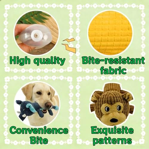 Squeaky Dog Toy No Stuffing with 2 Squeaker Body, Plush Cow Animal Interactive Chew Dog Toy for Small Medium Large Dogs