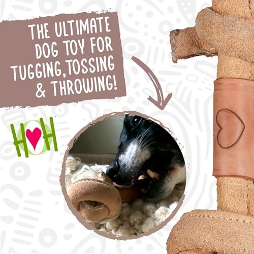 HuggleHounds Huggle-Hide Knotted Bone - Leather Dog Toys for Aggressive Chewers, Interactive for Small or Large Breeds, Tough & Durable - Leather Bone, Small