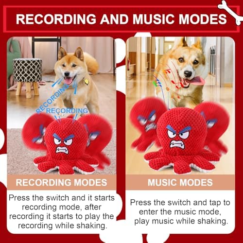 BABORUI Interactive Dog Toys Octopus, Jumping Squeaky Dog Toys with Recording and Music Modes, Rechargeable Moving Dog Chew Toys for Small/Medium/Large Dogs to Keep Them Busy(Angry Octopus)