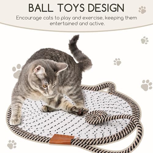 Cat Scratcher Mat Natural Cotton Rope Oval Horizontal Floor Cat Scratch Bed Pad with Ball Toy Protector for Furniture Floor Wall (Brown, 1 PC)