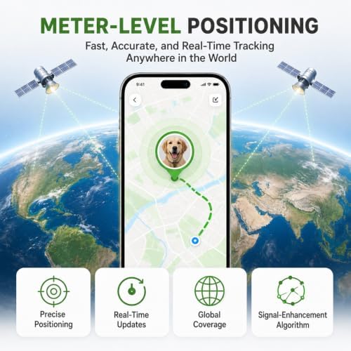 Dog Tracker, GPS Tracker for Dogs with Real-Time Location, No Monthly Fee, No SIM, IP68 Waterproof Ultra-Slim Lightweight with Holder, 500-Day Battery,iOS Only，Black