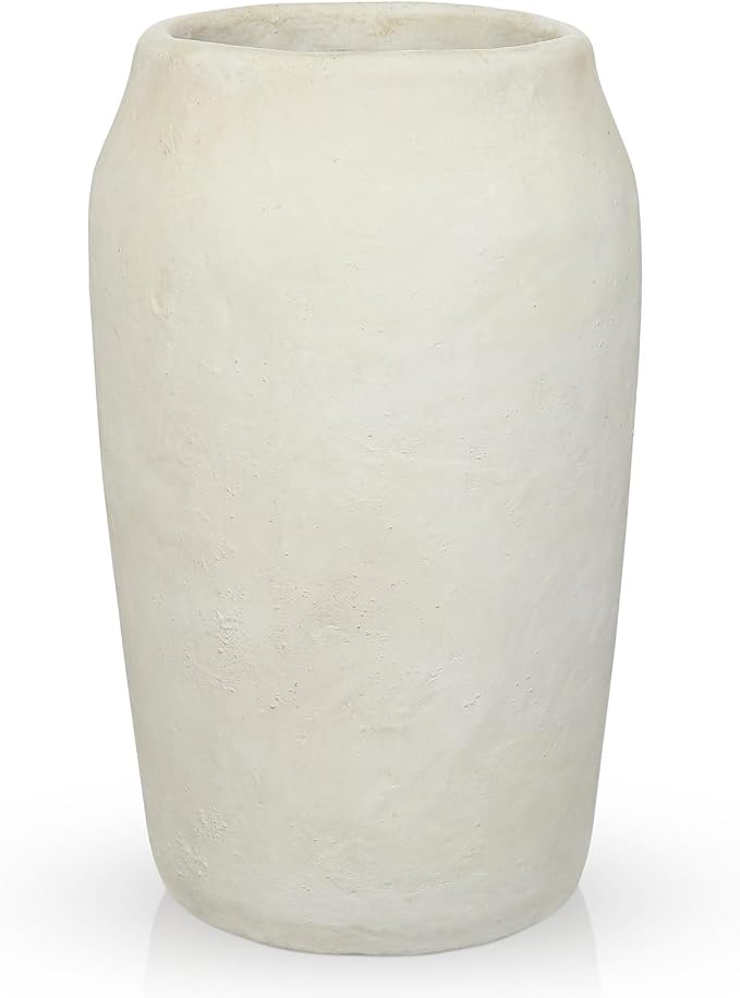 Briful 12'' Large Ceramic Rustic Vases Shabby Vintage Textured, 4.36'' Wide Mouth Pampas Vase for Fake Flowers Branches, Farmhouse Home Décor, Weddings Shelf Table Decor,Beige