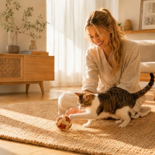 Handmade Bamboo Woven Cat Toy Balls with Bell, Natural Interactive Rolling Toy for Indoor Cats, Lightweight Eco-Friendly Pet Kitten Play Ball, Unique Gift, 3.15 Inches(8cm), 2-Pack
