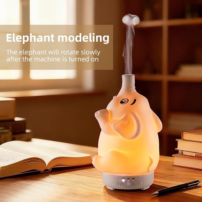 Rotating Elephant Essential Oil Diffuser 2 Modes | 2 Spray Modes, Colorful Gradient Lights, Ultrasonic Quiet Design, Decor Humidifier for Home Bedroom Office