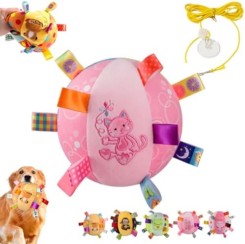Colorful Squeaky Hanging Dog Training Toy, 6-Inch Squeaky Hanging Dog Toy, Soft Stuffed Ball with Cotton Material, Built-in Bell, Interactive Tug Chew Toy for Small Medium Dogs Indoor Play Fun (#E)