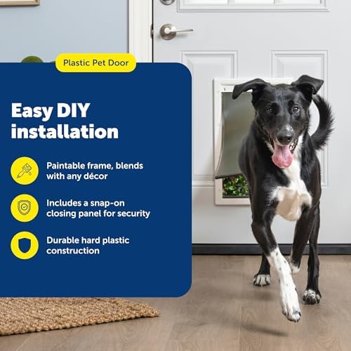 PetSafe Plastic Dog & Cat Door, Paintable Frame, Pets up to 100 lbs, Large | Snap-On Closing Panel, Fits Interior/Exterior Doors 1/16-2 in Thick, Easy DIY Install