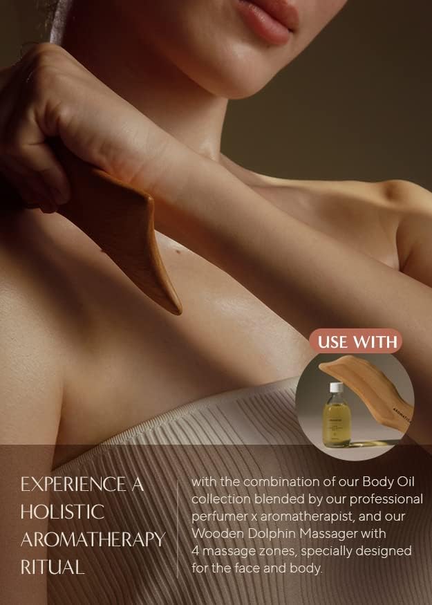 AROMATICA Wooden Dolphin Face and Body Massage Tool | Bosnian Beech Wood Gua Sha Massage Tool | Eliminates Puffiness and Promotes Healthier Body Circulation