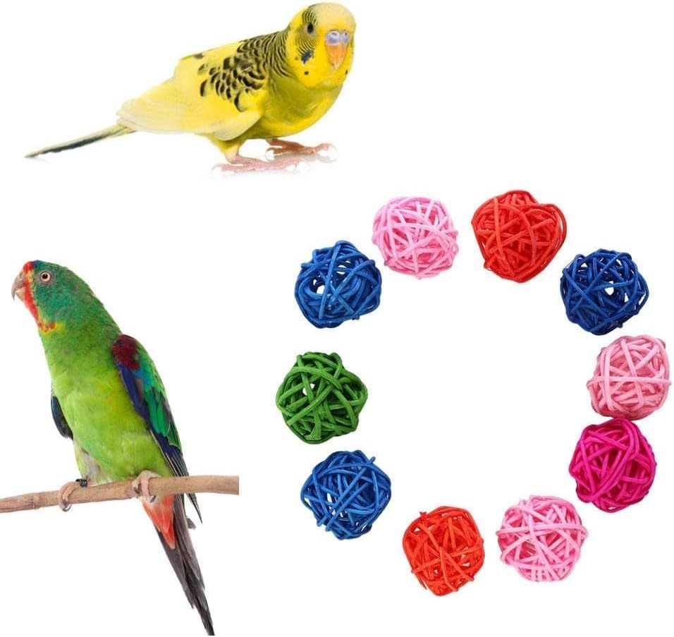 10 Pcs Colorful Parrot Rattan Ball Toy, Parrot Toy Ball Bird Training Toy Interactive Bird Ball Toy Rattan Parrot Toy Bird Supplies