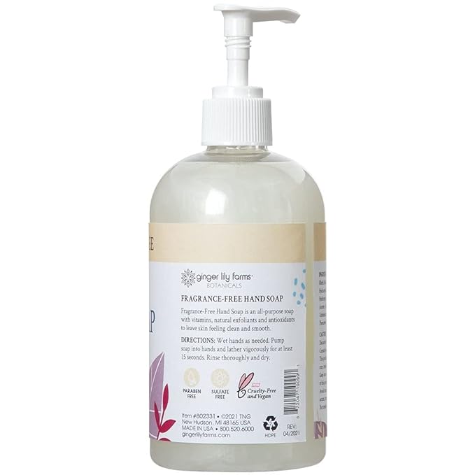 Ginger Lily Farms Botanicals All-Purpose Liquid Hand Soap, 100% Vegan & Cruelty-Free, Fragrance-Free, 12 Fl Oz (Pack of 2)