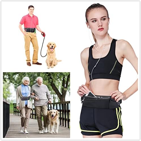 Dog Walking fanny pack waist Bag/Pouch/Belt Dog Treat Training Waist Belt Storage pack Cellphone Holder Storage Pocket Waste Bag Dispenser reflection strips FREE 30 poop bags (All Black)