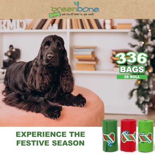 Greenbone Jar-O-Refills Dog Poop Bags & Dispenser, 28 Rolls - 336 Bags - Holiday Edition