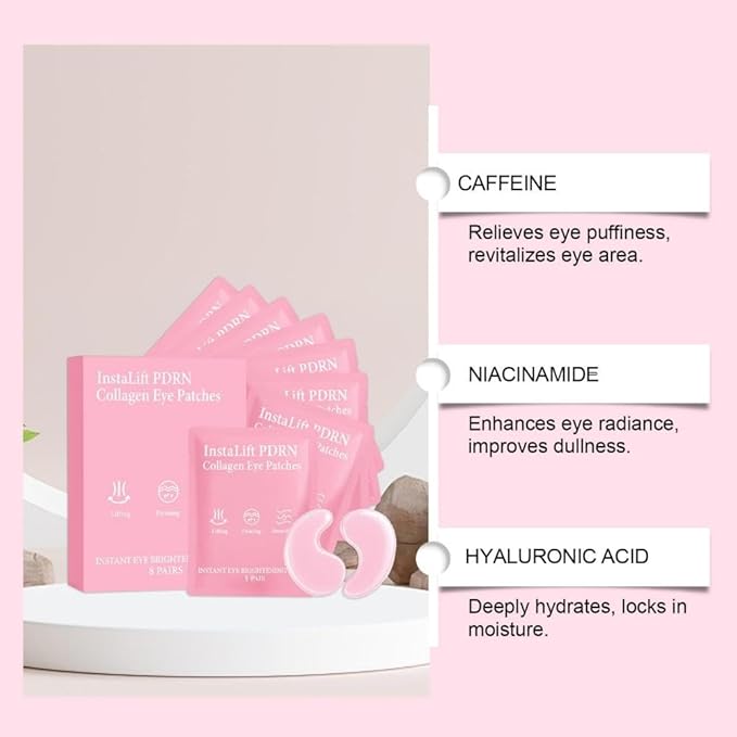 Serene Eye Patches with PDRN Collagen, Instant Anti-Wrinkle Eye Mask for Dark Circles & Puffy Eyes, Hydrating Under Eye Patches with Hyaluronic Acid, Instalift Treatment, 8 Pairs