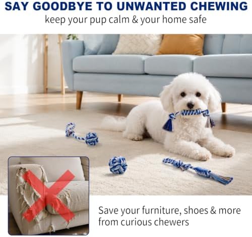 Dog Rope Toys for Small Dogs & Puppies, Blue Cotton Teething Toys