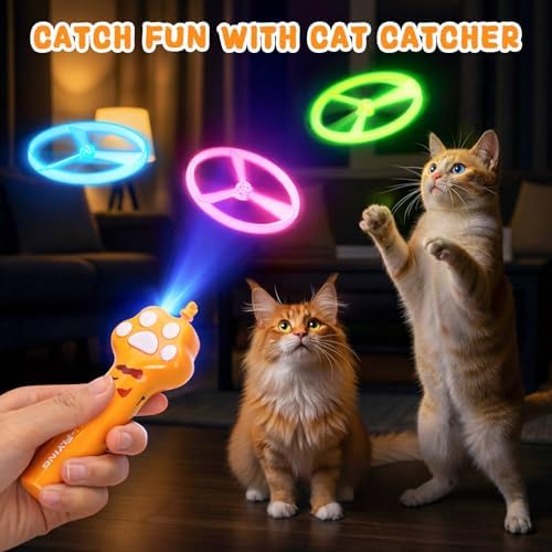 Cat Chase Fetch Toy Rechargeable Disc Launcher with 6 Fly Spinners