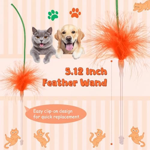Abbylike 6 Pack Replacement Feather Wands Compatible with P43 Interactive Cat Toy, Automatic Teaser Wand Refills Attachments for Indoor Cats (Orange, Green)