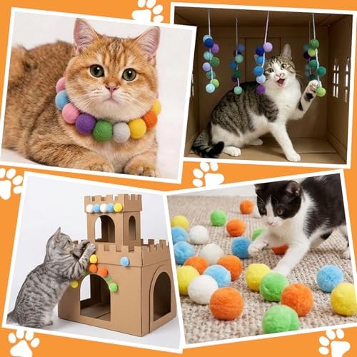 Wivico 12Pcs Cats Toy Balls 1.18inch Colorful Pom Pom Balls Soft Interactive Kitten Ball Exercise Toys Fuzzy Kitten Interactive Playing Quiet Toy for Pet