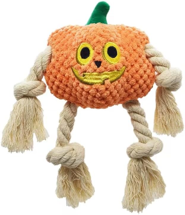 Halloween Dog Toys,Halloween Pumpkin Plush Dog Squeaky Toys with Cotton Rope for Small Medium Dogs